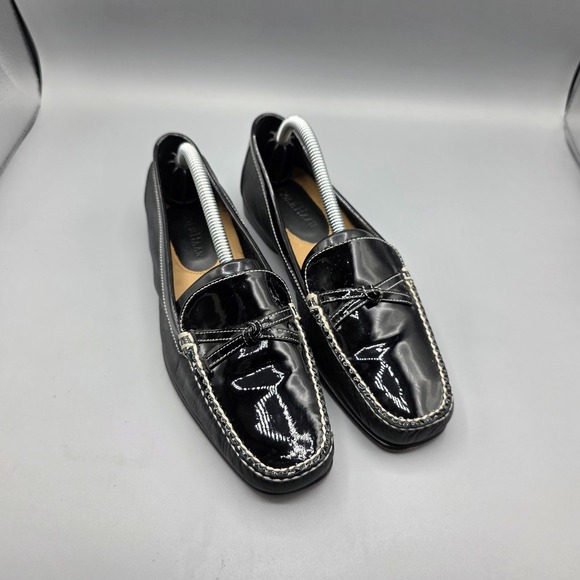 Cole Haan Shoes - Cole Haan Loafers Womens 6.5 B Black Leather Bow Square Toe Slip On Flats